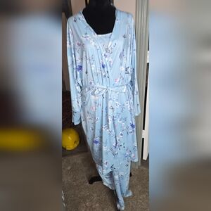 Floral Blue Women's Robe, Tank Top & Pajama Pants Set
